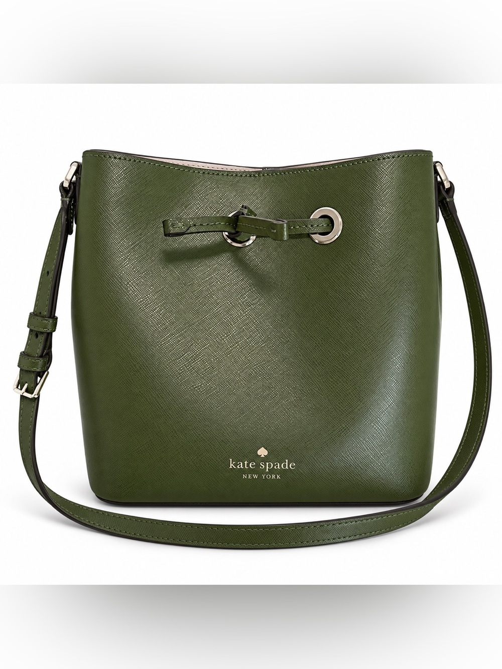 Kate Spade Olive Green Saffiano Leather Bucket Crossbody Bag